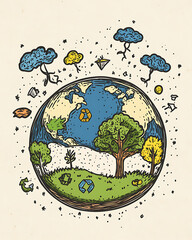 recycling and nature themes: photos of trees sprouting from waste, Earth held above trash, and green initiatives with ample blank spaces for environmental messages.