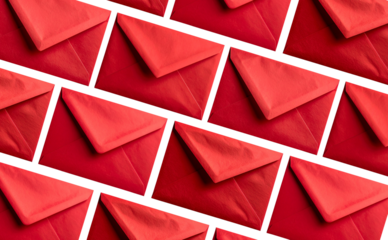 Pattern of red envelopes arranged diagonally in PNG. A classic symbol of luck and monetary gifts for Chinese New Year backgrounds