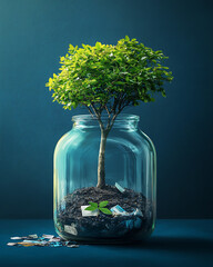 recycling and nature themes: photos of trees sprouting from waste, Earth held above trash, and green initiatives with ample blank spaces for environmental messages.