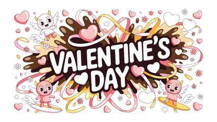 Valentine's Day Delight: An animated expression of love, complete with charming cherubs, heart-shaped symbols, and flowing ribbons, all brought together to celebrate the most romantic day of the year. © AJM