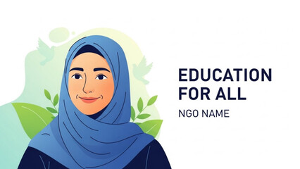 Muslim woman in hijab illustration for education for all concept representing diversity and empowerment suitable for NGO campaigns