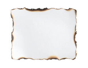 A piece of paper with a burnt edge, displaying a textured surface that adds a rustic and aged appearance.