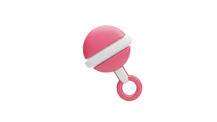 3D Pink Baby Rattle Icon on transparent background