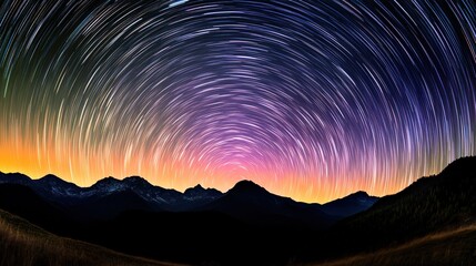 comet. Double-exposure night sky with intersecting vibrant meteor trails, representing celestial events. STEM education sheets.