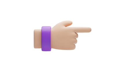 3D Hand Pointing Right with Purple Wristband on transparent background