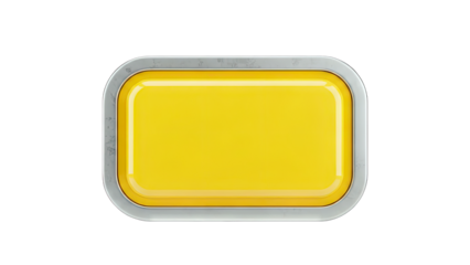 3D Yellow button with metallic frame on transparent background