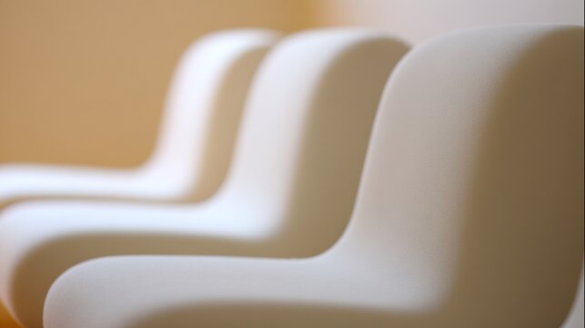 contrapositive. A minimalist, flowing arc of upholstered seating on a blurred neutral background. real-estate listings.