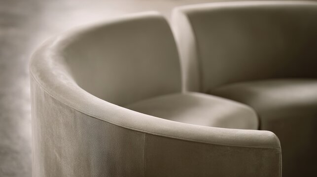 contrapositive. A minimalist, flowing arc of upholstered seating on a blurred neutral background. real-estate listings.