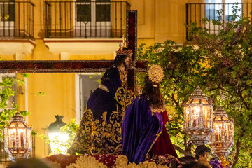 Cadiz, Spain - April 17, 2025: Holy Week processions in the streets of Cadiz during the night of Holy Thursday in Cadiz, Spain © josevgluis