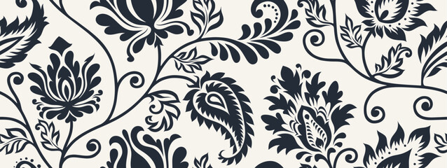 Abstract Ornament floral seamless pattern with paisley style.
