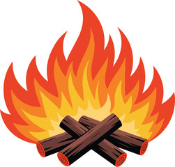 Burning Firewood with Vibrant Flames Icon for Web and Print -campfire, bonfire, fire, flames, burning, wood, logs, firewood, camping, outdoor, adventure, flat design, vector, illustration,
