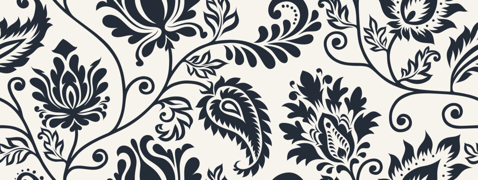 Abstract Ornament floral seamless pattern with paisley style.