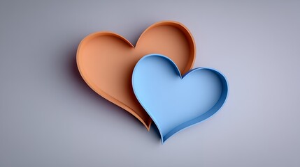 Two Textured Heart Shapes One Peach And One Light Blue On A Soft Gray Background