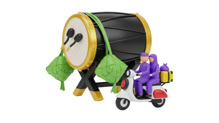 3D Islamic Holiday Celebration Scene on transparent background