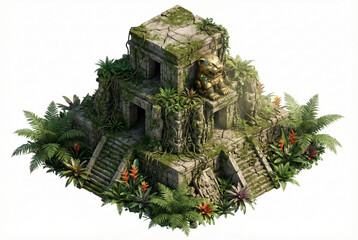 Isometric Ancient Jungle Temple Mayan Ruins