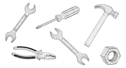 Naklejka premium Assortment of hand tools on black background for construction and repair