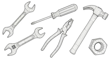 Naklejka premium Assortment of hand tools isolated on black background