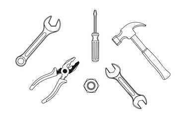 Naklejka premium Assortment of hand tools on black background