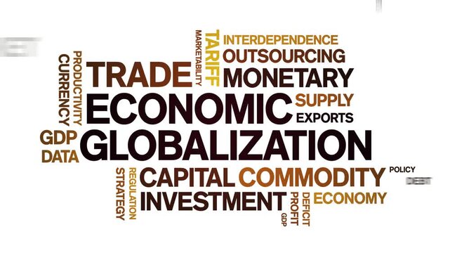Economic Globalization animated word cloud-text design animation tag kinetic typography seamless loop.
