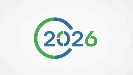 A futuristic logo with the year 2026 in blue and green colors on a white background with a circular design.