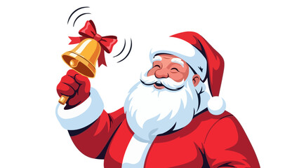 Santa Claus ringing a Christmas bell with a red ribbon, spreading holiday cheer and festive spirit