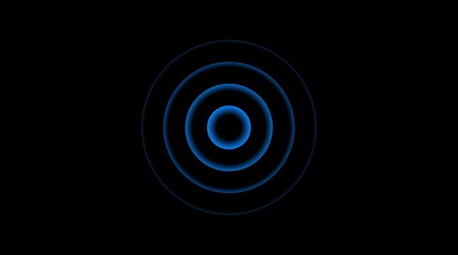 Digital radio waves screen animation on black background.Radial fade wave for sound, swirl, radio and sonar. Abstract concentric graphic icon.
