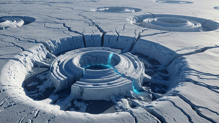 Snow Tunnel with Circular Rift and Blue Glow