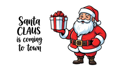 Santa Claus illustration with gift, Christmas greeting, festive vector design concept