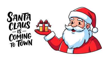 Santa Claus is Coming to Town Illustration with Gift