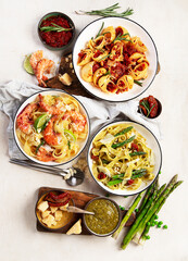 Assortment of Italian pastas. Lunch or dinner concept.
