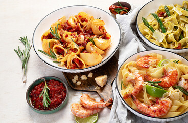 Assortment of Italian pastas. Lunch or dinner concept.