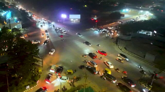 view of traffic in India, timelapse traffic in Indian city,  Noida city traffic at night