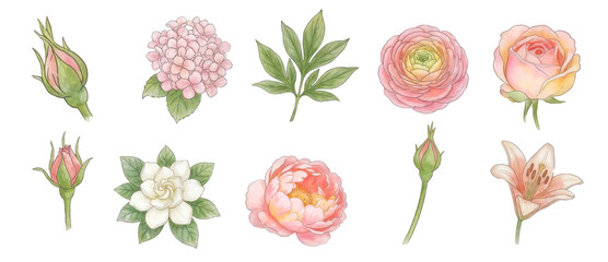 Pastel Pink Wedding Floral Clipart, Bridal Shower Flower PNG, Soft Botanical Invitation Art