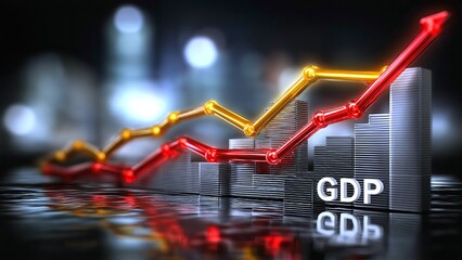 GDP increasing on a financial bar chart showing economic growth and investment rising, with line graphs symbolizing market success and business development