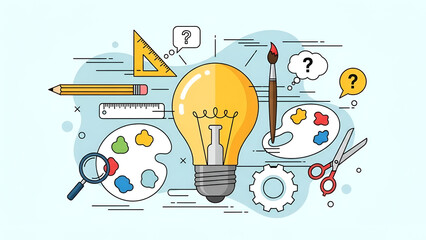 Creative Studio Tools with Light Bulb