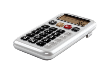 Modern white calculator with large buttons and clear digital display for precise financial calculations