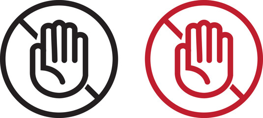Don't touch vector icons set. Do not enter sign with hand