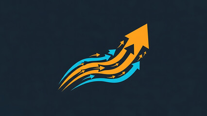 Abstract illustration of multiple upward-pointing arrows in orange and blue, symbolizing growth and progress