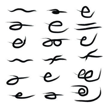 Collection of handwritten letter e variations and swirls
