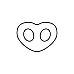 Outline pig nose or snout in heart shape. Vector line art icon. Isolated illustration on white background.