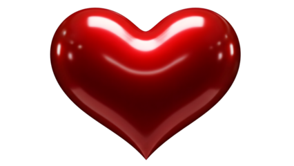 Shiny red heart symbol on transparent background for love and valentines day concepts