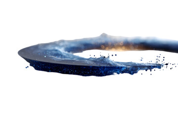 Dynamic blue liquid splash with sparkling glitter and golden light highlights