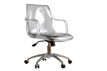Sleek modern clear acrylic office chair with chrome base offers stylish comfort and contemporary design.