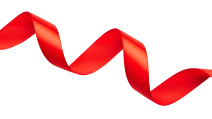 A red ribbon with a wavy design isolated on transparent background for decoration or awareness campaigns