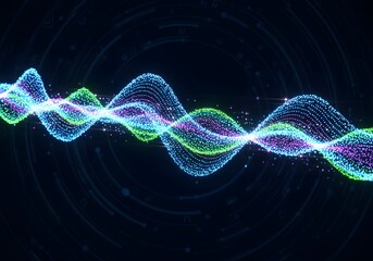 Fototapeta premium Abstract Digital Sound Wave Visualization with Glowing Particle Flow
