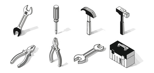 Isometric tools set illustration