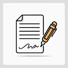 Contract signature doodle icon, agreement paper with pen illustration