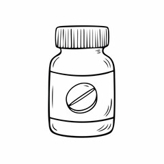 Pill Bottle Doodle Outline Illustration