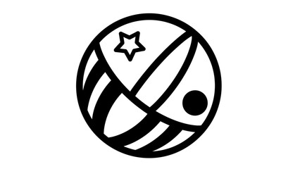 Abstract Circular Symbol with Star and Dot Elements.