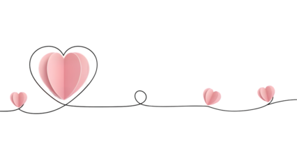 A delicate line drawing of pink hearts on a transparent background in a whimsical design